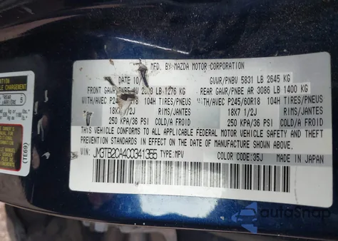 2012 Mazda Cx-9 Touring z USA, uszkodzony, nr VIN JM3TB2CA4C0341355